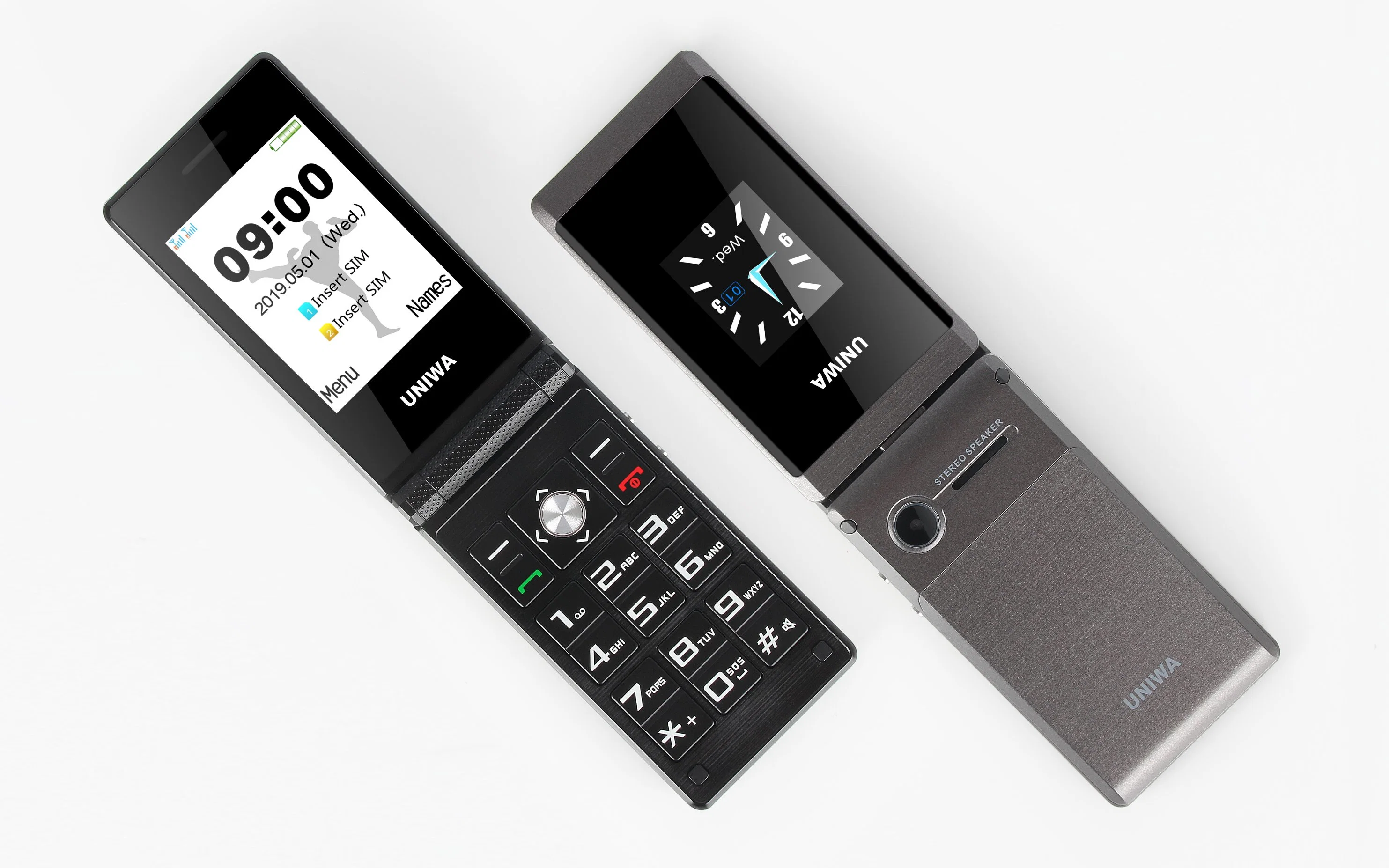 Cartão SIM Uniwa X28 de 2.8/1.77 polegadas com ecrã duplo Sos 2 Botão grande para telemóvel
