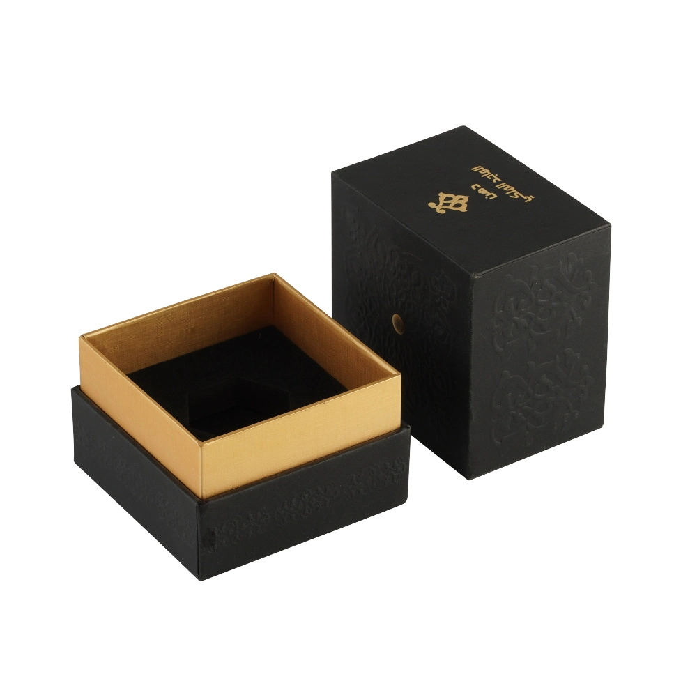 Producción artesanal de papel negro personalizados adornos de cartón de embalaje Caja de regalo de joyas