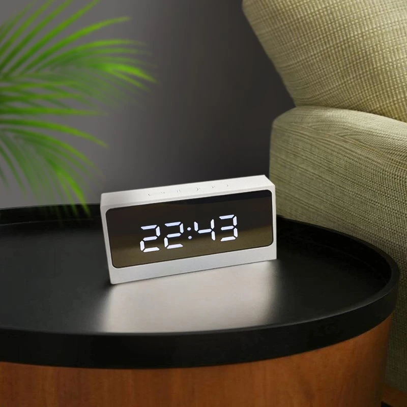 Home Decorative Cosmetic Mirror Clock Desktop Electronic Digital LED Mirror Alarm Clock