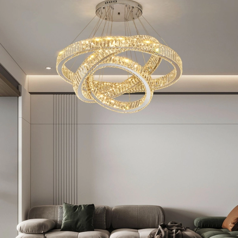 Luxury Contemporary Suspended Creative Ring Hanging Crystal Chandelier Pendant Industrial Lighting