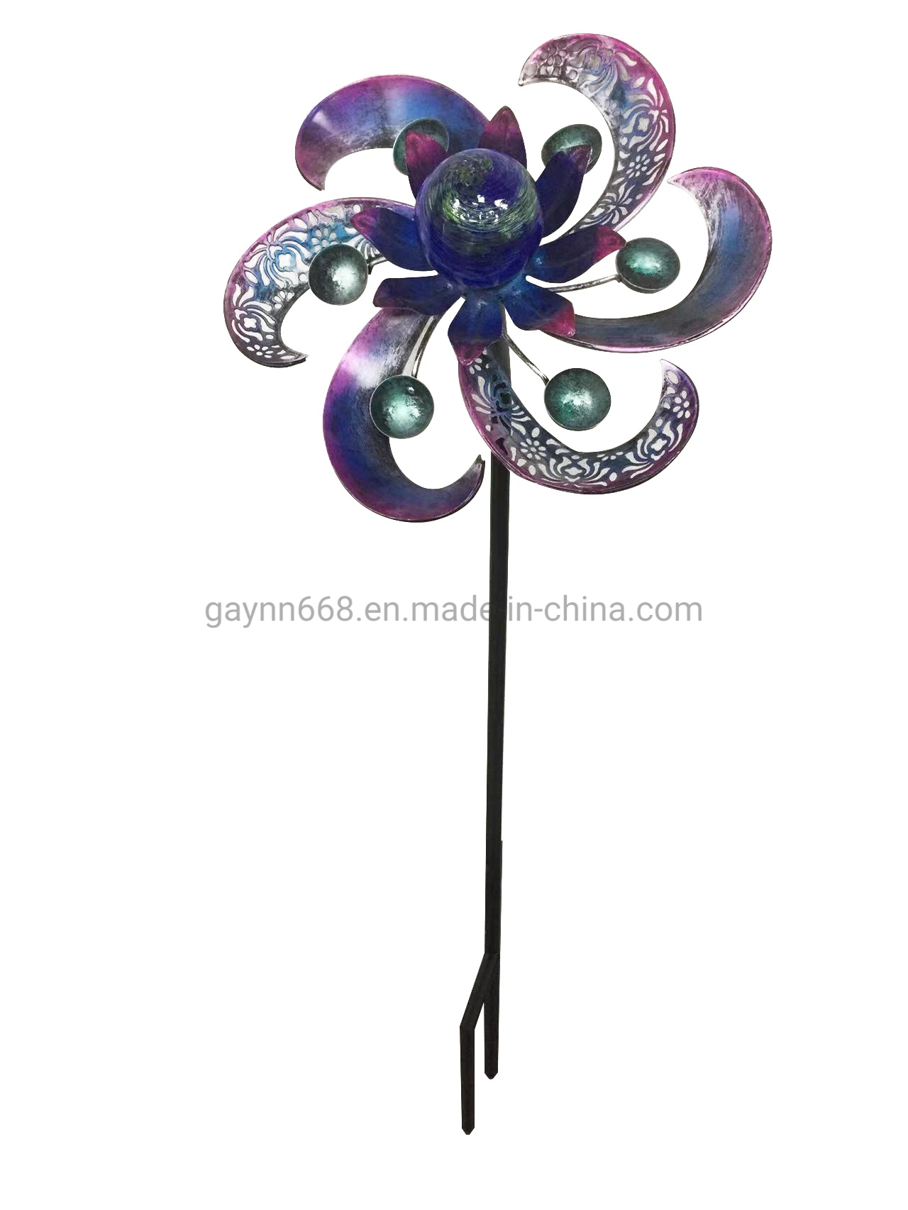 Solar Multi-Color Metal Wind Spinner with Flower Design for Garden Decoration &Patio, Lawn Decor