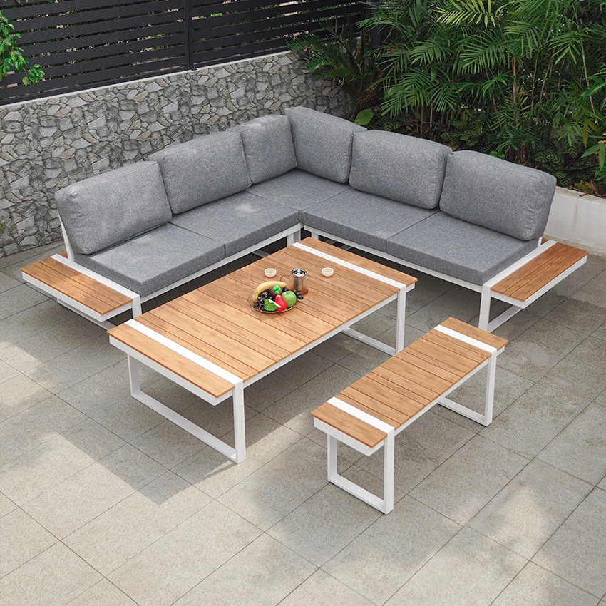 Vangarden Aluminum Plastic Wooden Garden Furniture Corner Sofa Set