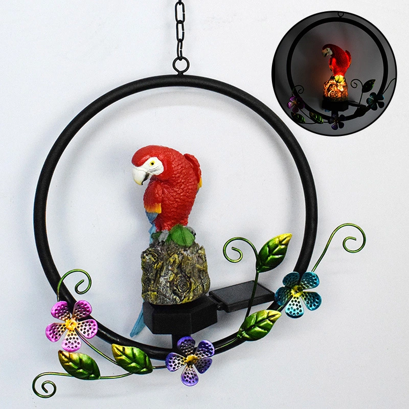 Outdoor Garden Holiday Decoration Wholesale LED Resin Metal Parrot Hanging Garden Back Yard Lawn Decorative Solar Light