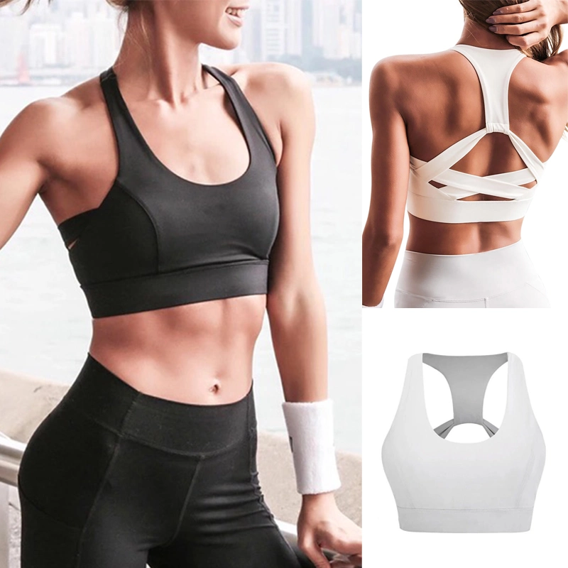 Soutien-gorge de yoga sport Haut forme physique impact élevé Sport pousser vers le haut Soutien-gorge de sport sans dos pour femme avec logo