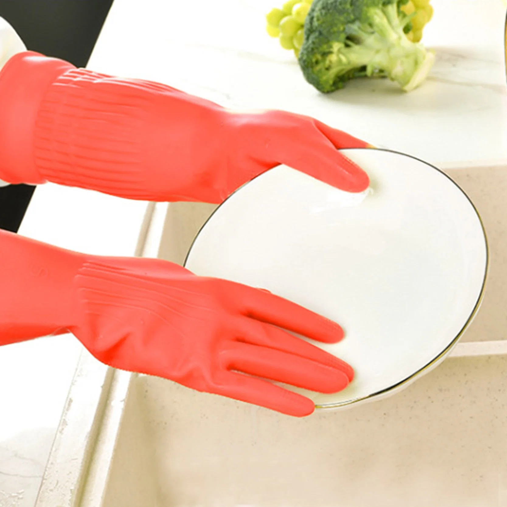 Extra Long Sleeve Red Korea Household Kitchen Cleaning Laundry Washing Rubber Hand Gloves Housework Protective Labor Latex Gloves