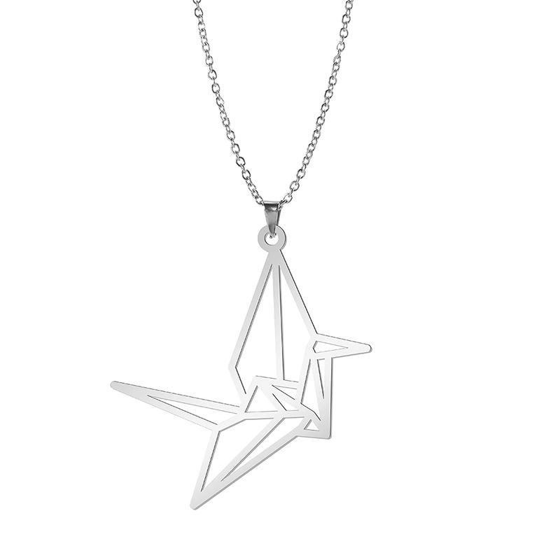 Whosale Sterling Silver Paper Crane Necklace Pendants for Women Fashion Lady Festival Gift Jewelry