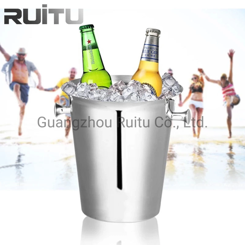 Outdoor Party Household Small Metal Ice Cooler Bucket with Lid Portable Stainless Steel Catering Belvedere Ice Bucket with Tongs