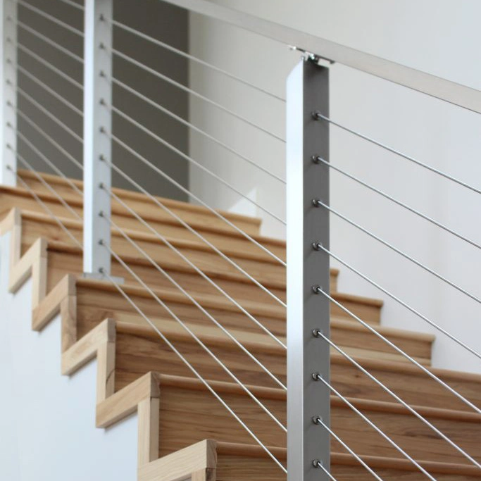 Modern Escalier Stainless Steel Wire Railing Straight Wood Treads Stairs for Sale