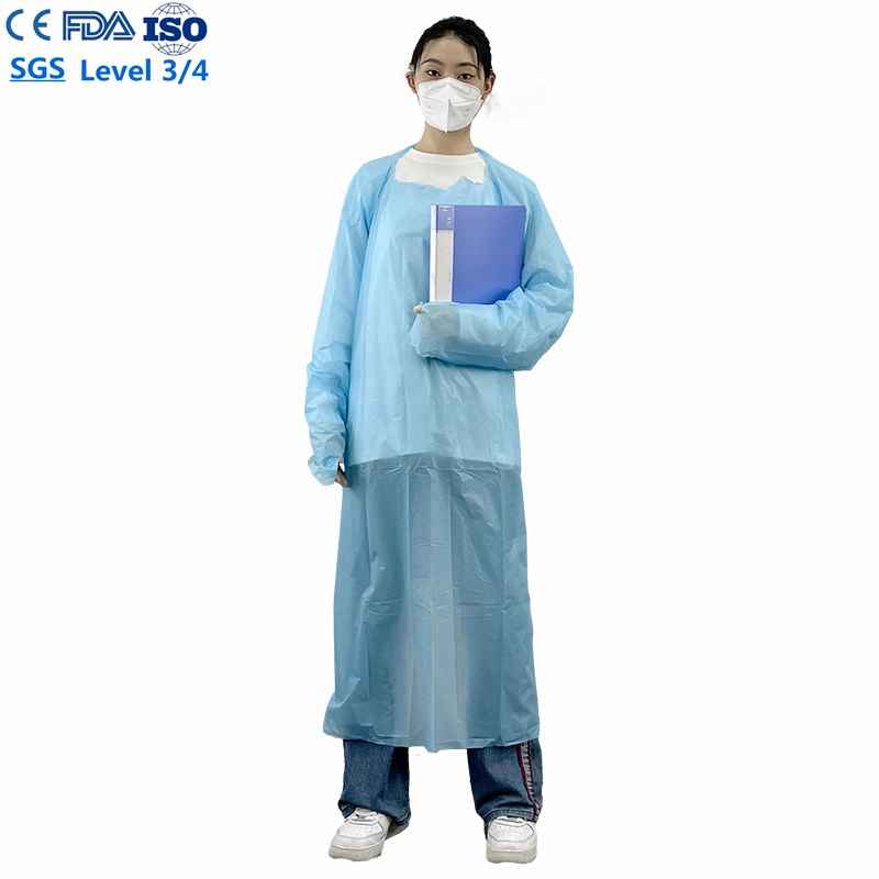 Fast Delivery En14126 CPE Gown Disposable 55g Impervious CPE Aprons Plastic with Sleeve for Inpatient Wards 510K