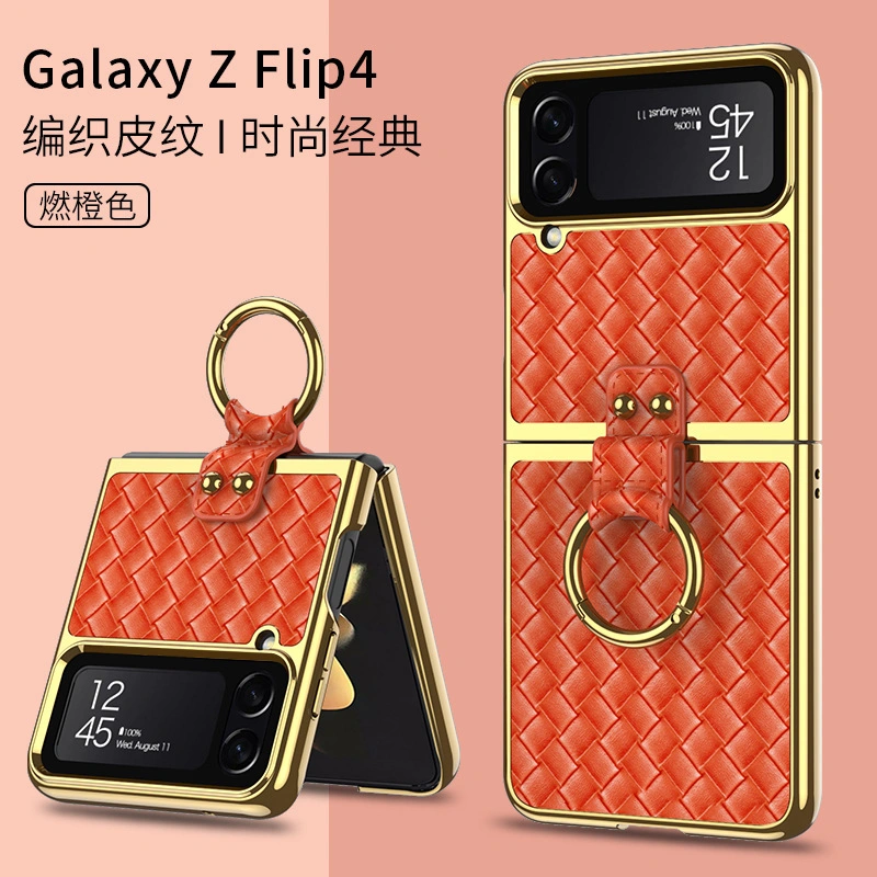 Klappbildschirm Anti-Scratch Weave Einfarbige Ledertasche mit Ring für Samsung Galaxy Z Flip 4 5G Tasche