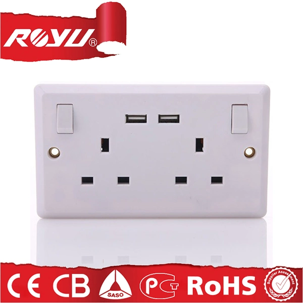 Stromversorgung 3-polige elektrische USB 220V-Wandsteckdose und Schalter