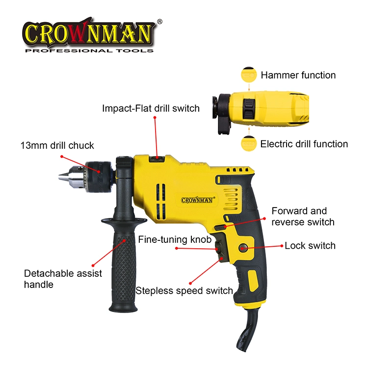 Crownman herramientas manuales, herramientas eléctricas de 220V 850W 13mm Taladro percutor de herramientas eléctricas choque eléctrico de velocidad de dos taladro, Martillo perforador