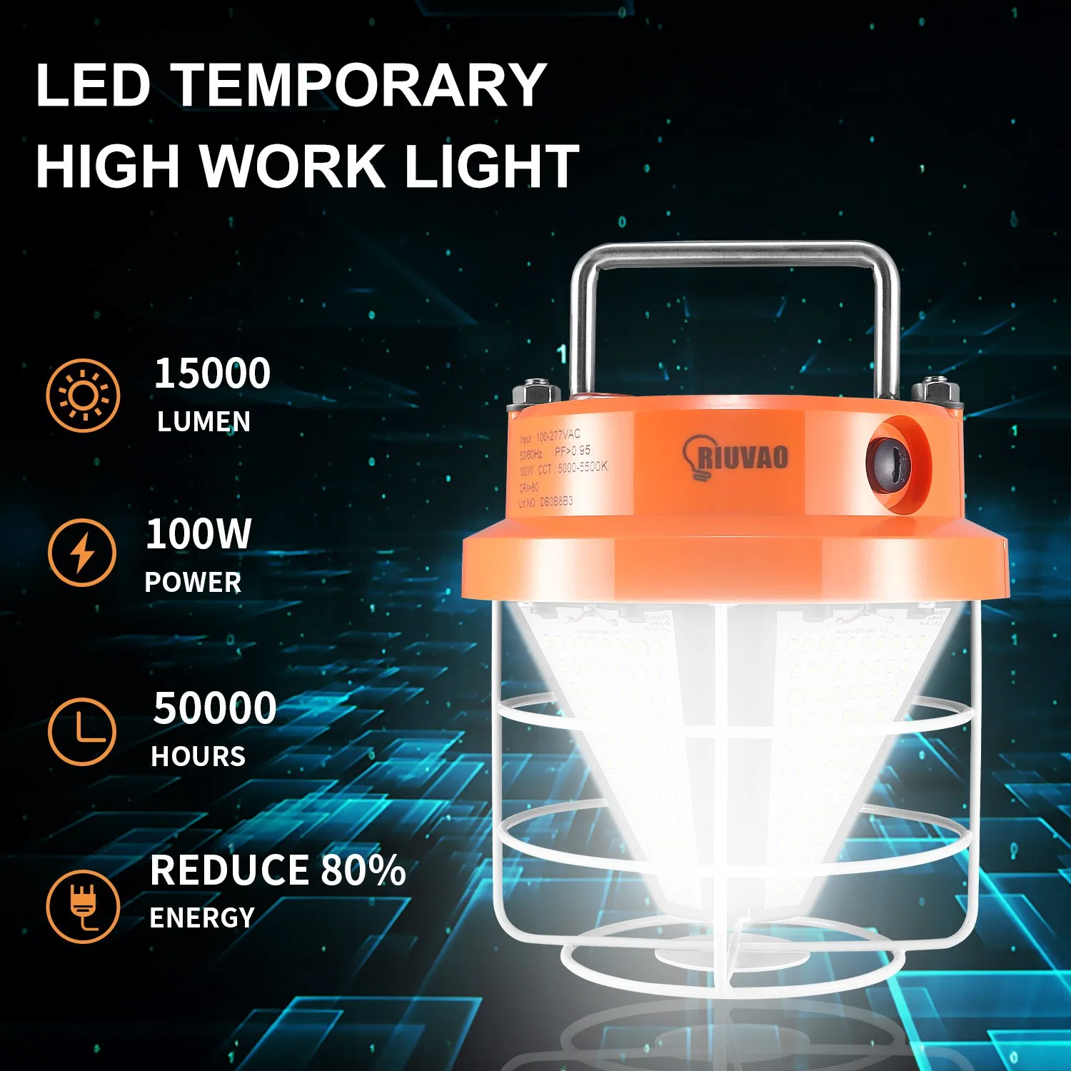 Temporary LED Work Lamp 60W 7000lm Work Lights for Outdoor Indoor Garage Shop High Bay Warehouse Lighting