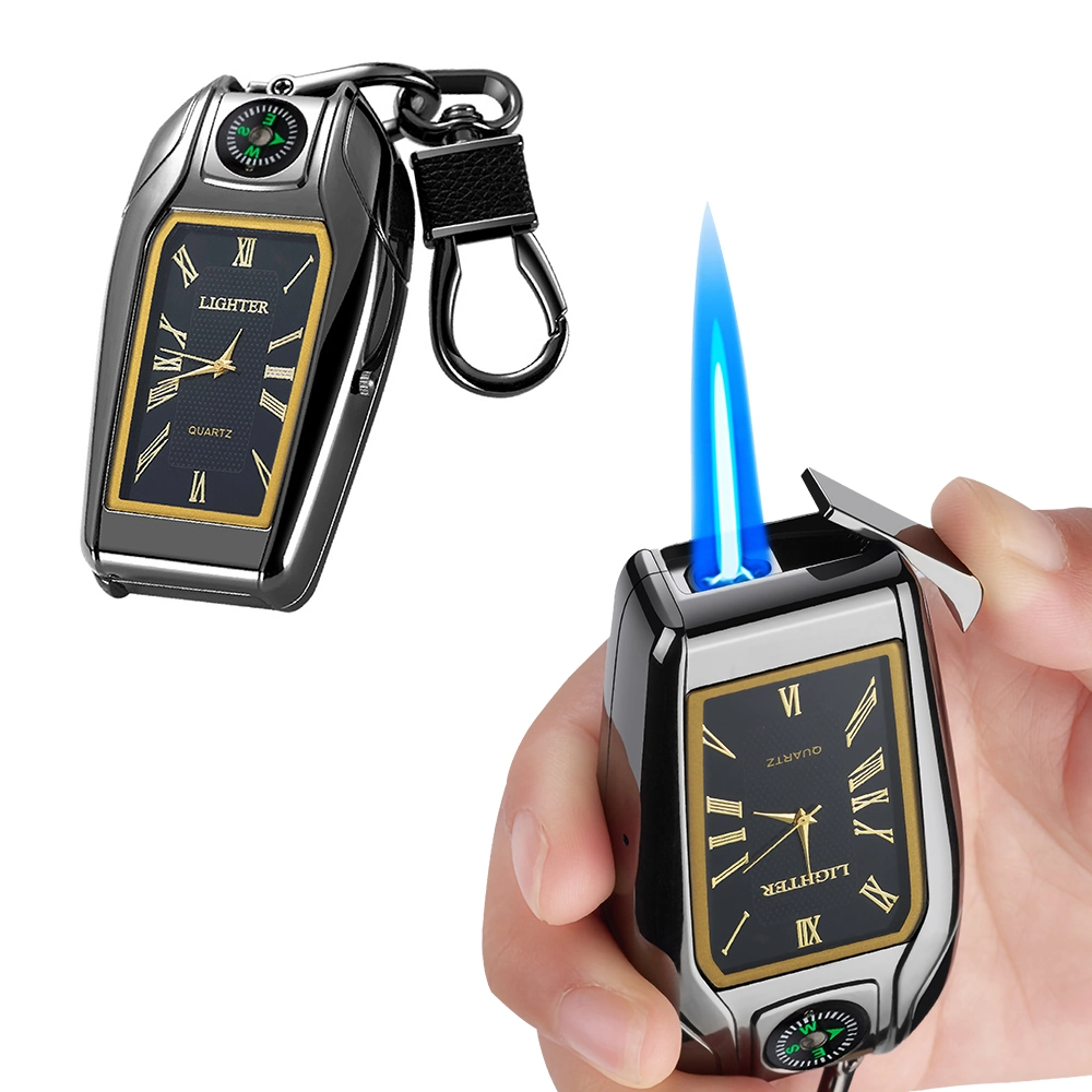 Mini Torch Lighter with Portable Keychain Refillable Butane Gas Metal Poker Cool Lighter for Outdoor