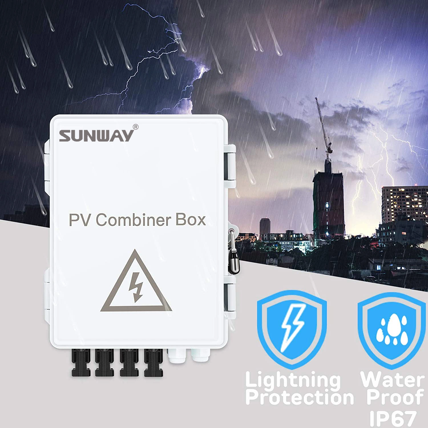 Boîte de combinaison PV Canoz-PV4/1, 4 câbles, avec fusible de courant nominal de 15 a, disjoncteur 63 a, parasurtenseur/parafoudre 2,8 kV et connecteurs solaires MC4 pour O