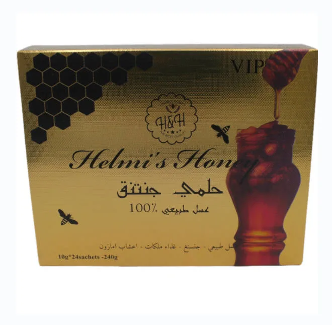 OEM 100% Natural VIP Honey Golden Branded Printed Royal Honey Strength Helmis Honey for Him 24pk Hot Sale