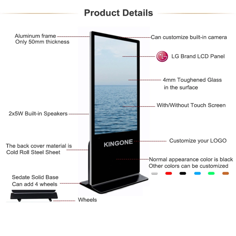 Kingone 55 pouces LCD écran tactile de la publicité Publicité Conseil Totem Android intérieure de la signalisation numérique