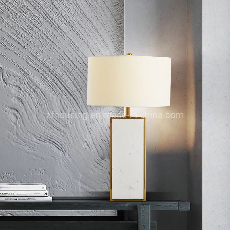 Luxurygolden Side and White Marble Table Lamp with Cloth Lampshade for Hotel, Hall, Bedroom Zf-Cl-015