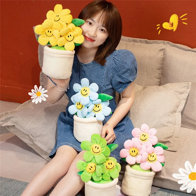 Cute Custom Sun Flowers Plush Toys Flowers Potted Plants Toys Home Decoration Plush Toy