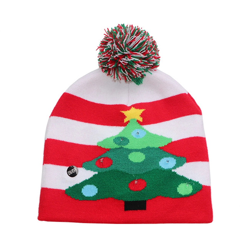 Christmas Hats with LEDs Lights Beanie Knit Tree Santa for Kids Mini Holiday Adult Small Claus Cap Decorations Knitting Hat