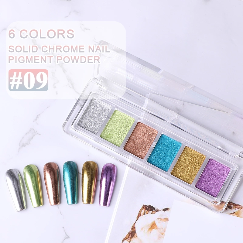 Échantillons sans usine Palette de poudre à ongles miroir métallique 6 couleurs Pour Nail