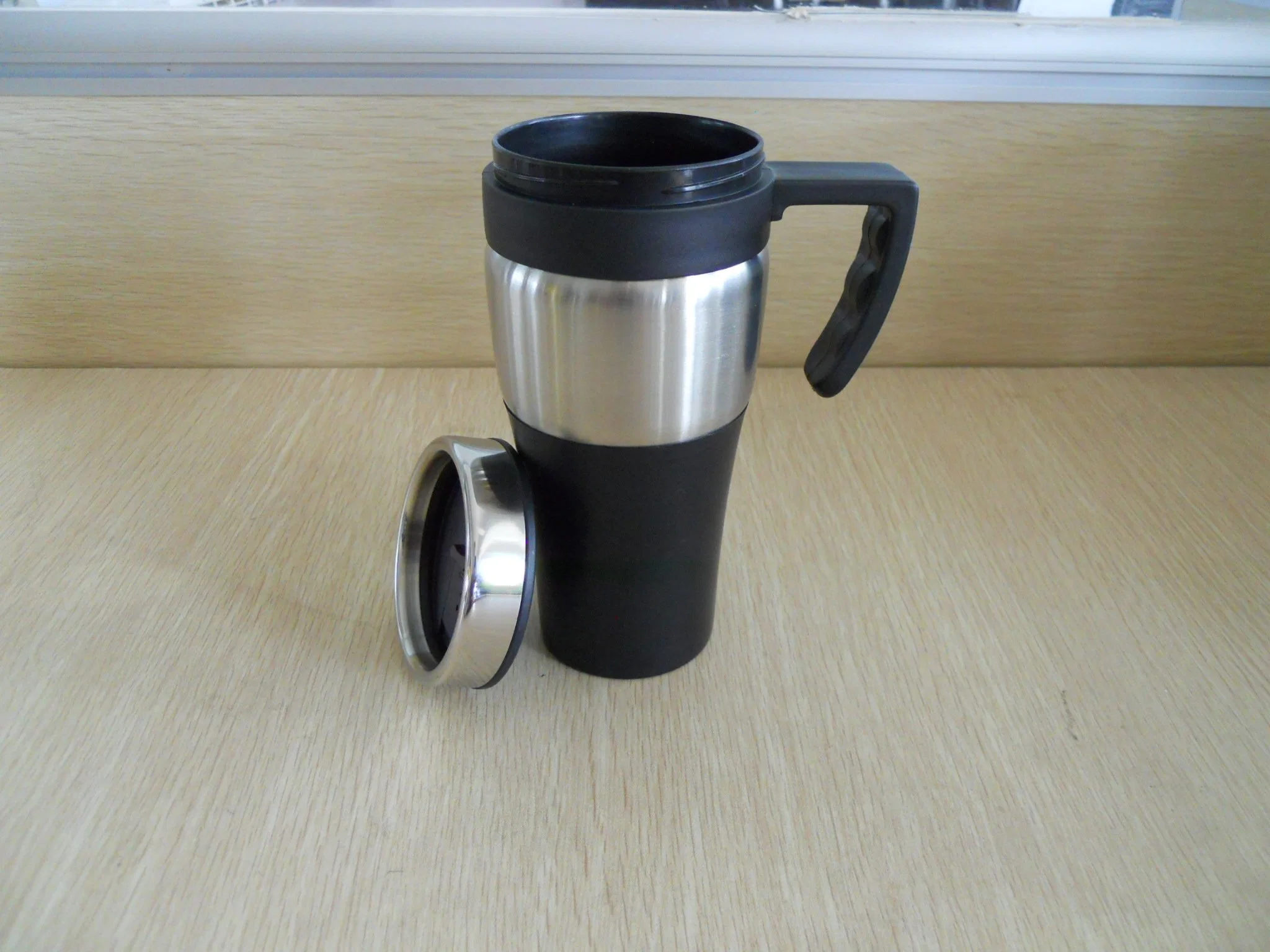 450ml Promotional Mugs Double Wall Inner Plastic Outer Stainless Steel Flask Food Grade Travel Mug