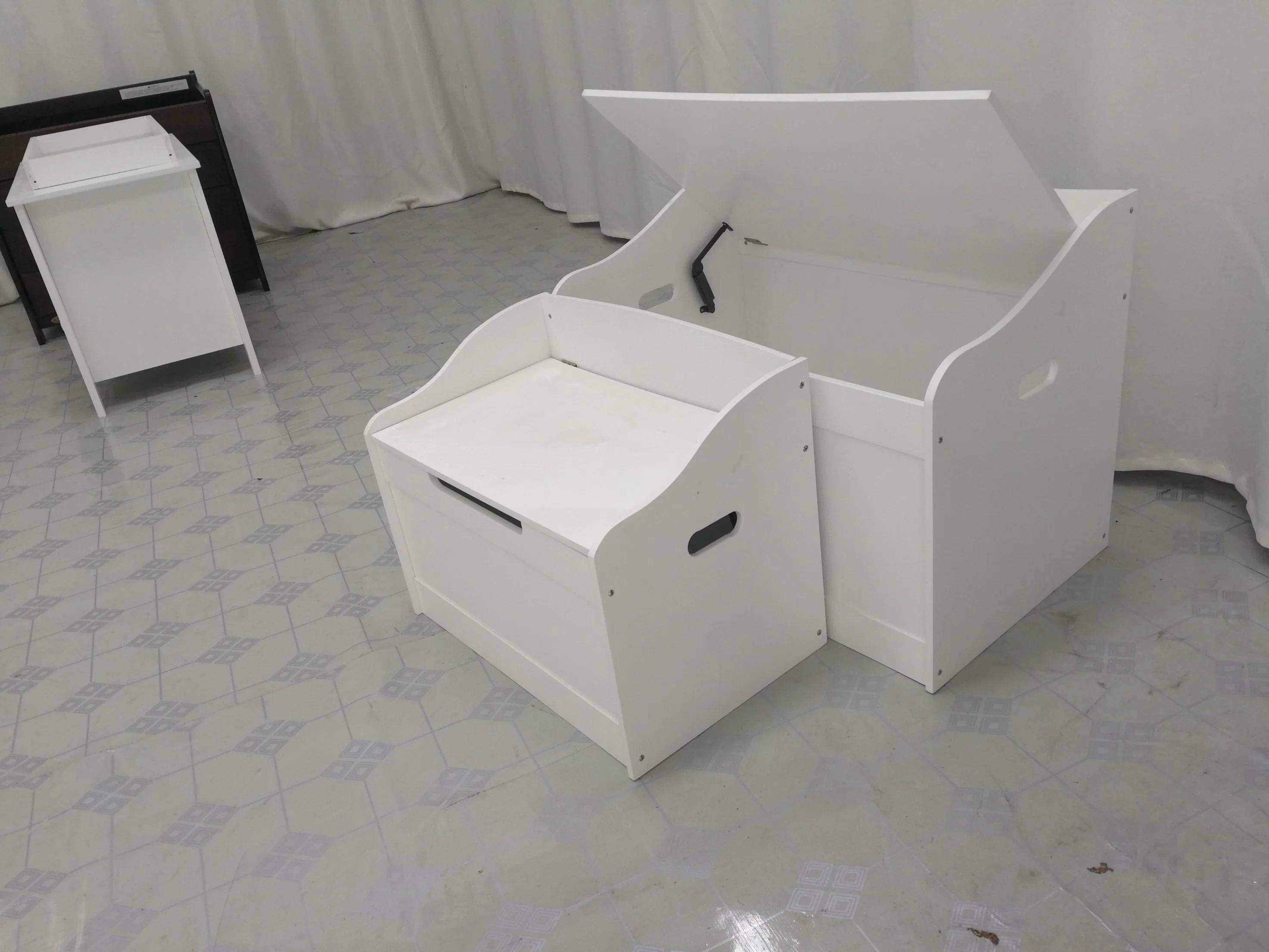 Caja de juguetes de madera grande blanco y el almacenamiento de pecho con banqueta de asientos para niños y bebés Niños y Niñas