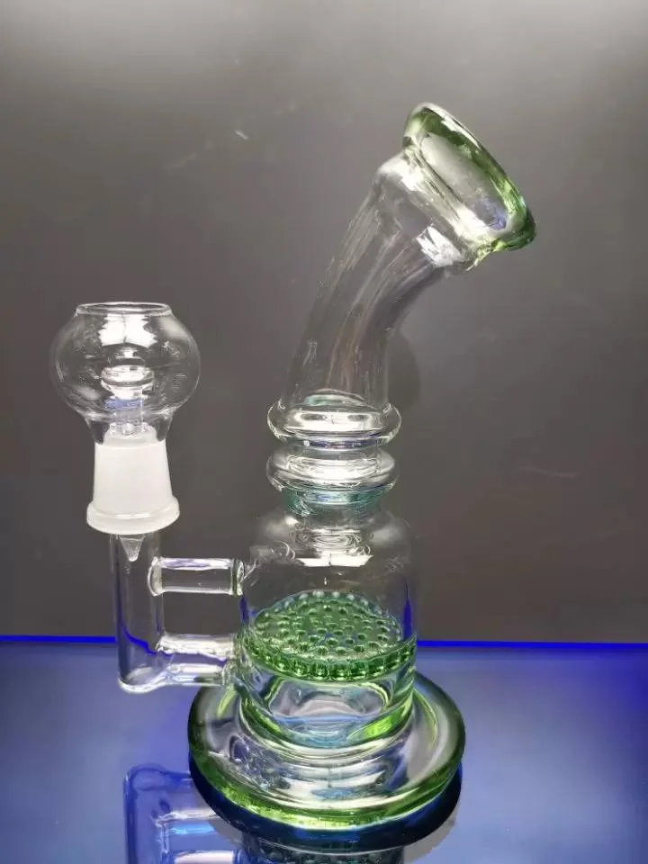 Tubo de humo de vidrio azul pequeño portátil tubo de humo de vidrio de color Honeycomb PERC vidrio DAB Rig