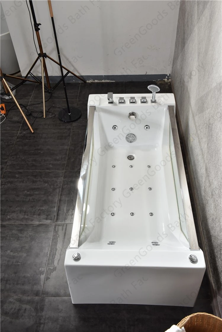 UK Hotel Project White Acrylic Freestanding 1 Person Soaking Rectangle Bath Tub Direct ABS SPA Ozone Massage Bathtub with Faucet