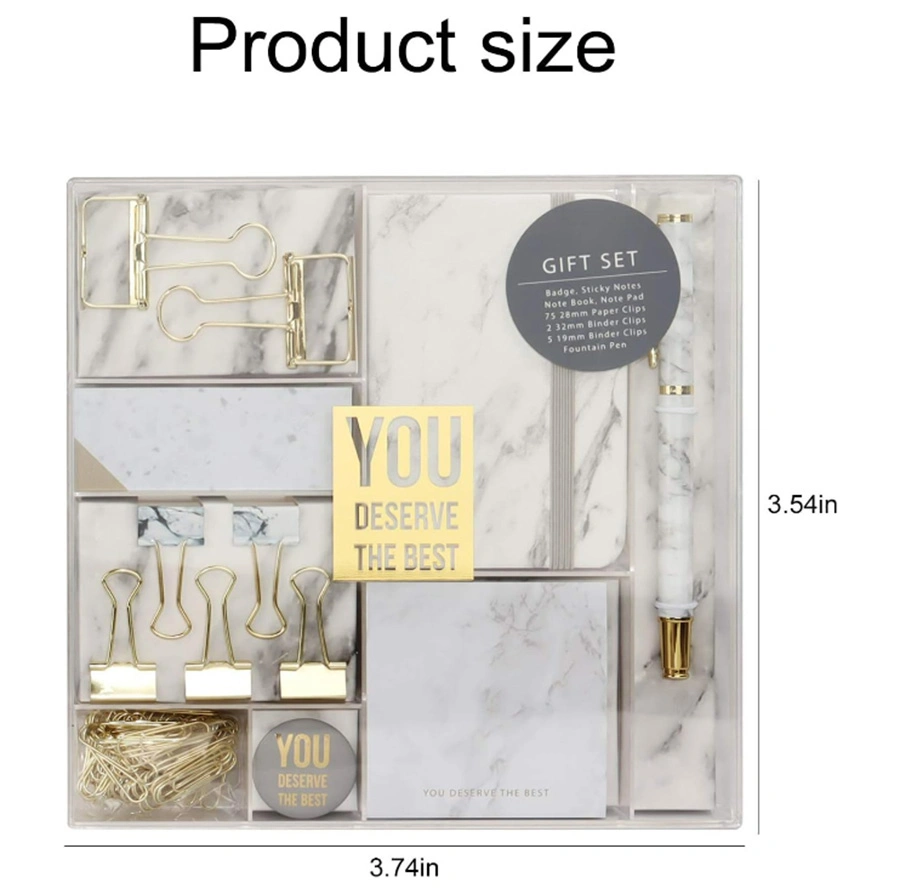 Fountain Pen Gold Paper Binder Clip Sticky Notes School Office Stationery Set