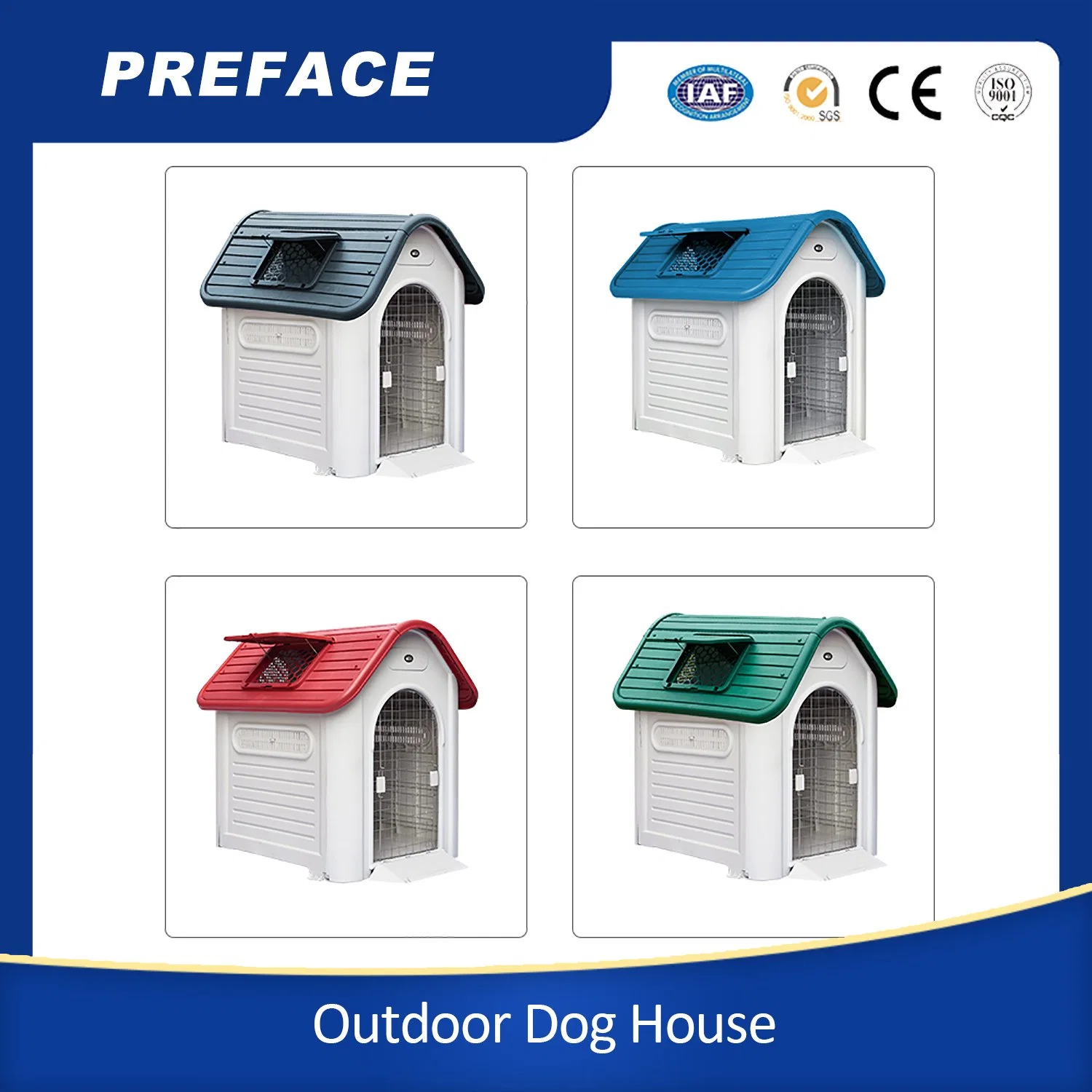 Wholesale/Supplier blue Red Green Gray Rainproof OEM Luxury Waterproof Comfortable Safe Non Toxic Indoor Outdoor Cage Kennel Shelter Plastic Pet Cat Dog House with Door