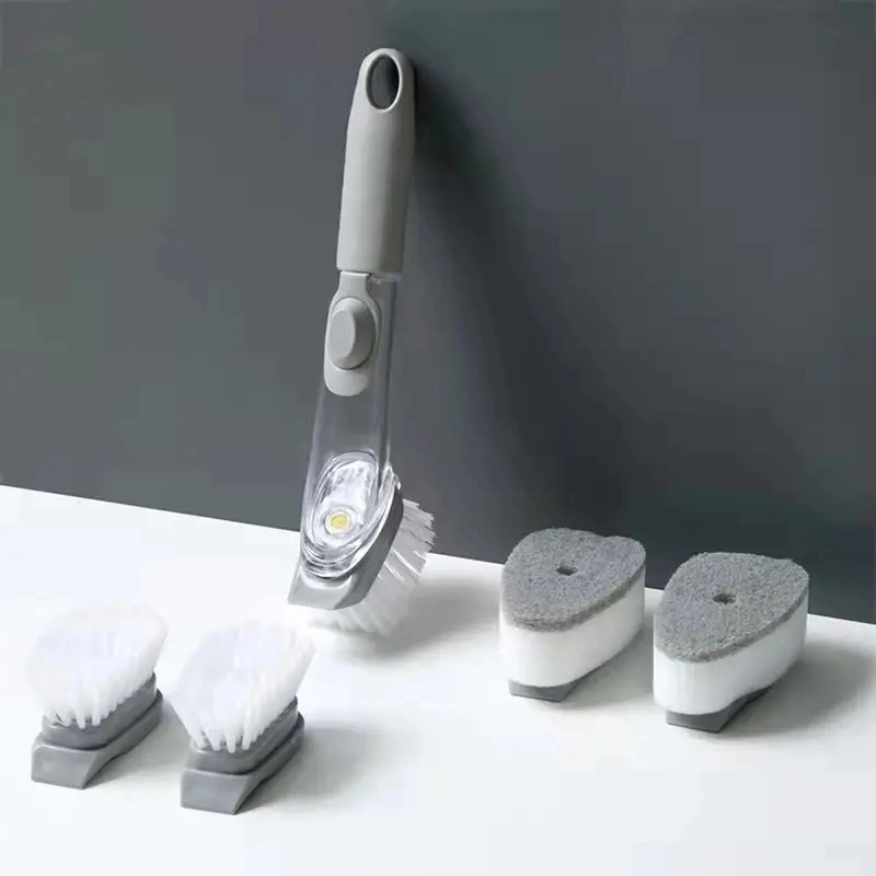 Kitchen Cleaning Brush 2 in 1 Long Handle Cleaning Brush with Sponge Dispenser Dish Washing Brush