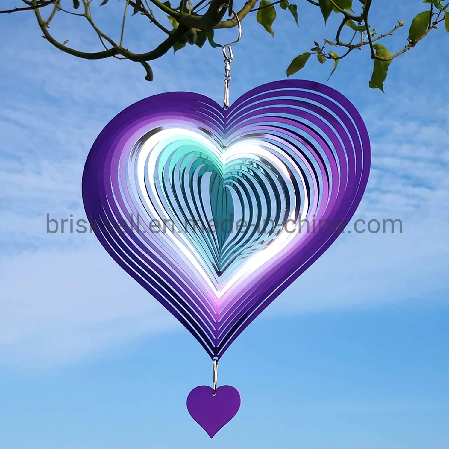 Wind Spinner Purple-Green Gradient Love Heart 3D Metal Hanging Wind Spinners