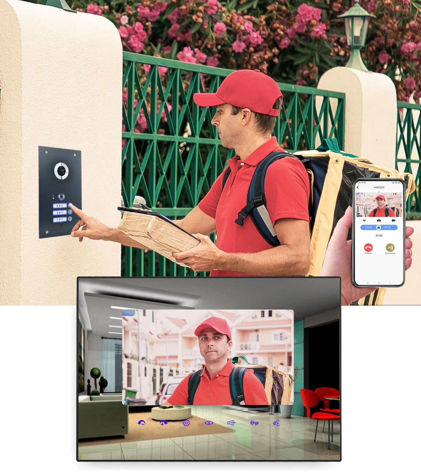 Works with Smart Phone Intercom System, 2 Wires Bus WiFi Video Doorphone