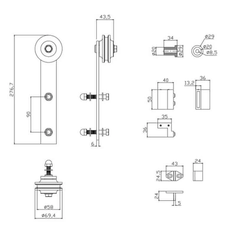 Sliding Barn Door Hanger Rail Track System/Big Wheel Flat Track Interior Sliding Wood Barn Door Hardware/Bronze Barn Door Hardware