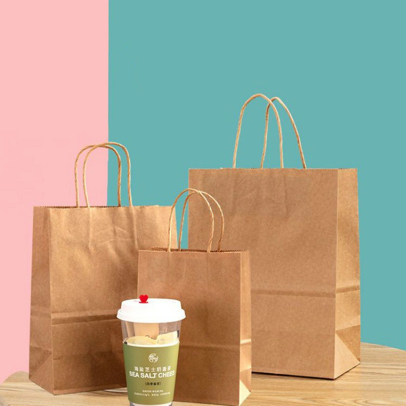 White and Brown Printing Kraft Paper Tote Bags Shopping Packaging Gift Fashion Bags Takeaway Twist Handle Kraft Paper Bag