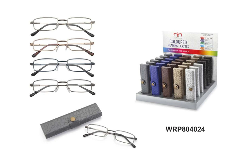 Fastion Reader with Case Whole Sale Metal Slim Reading Glasses with Display (WRP804024)