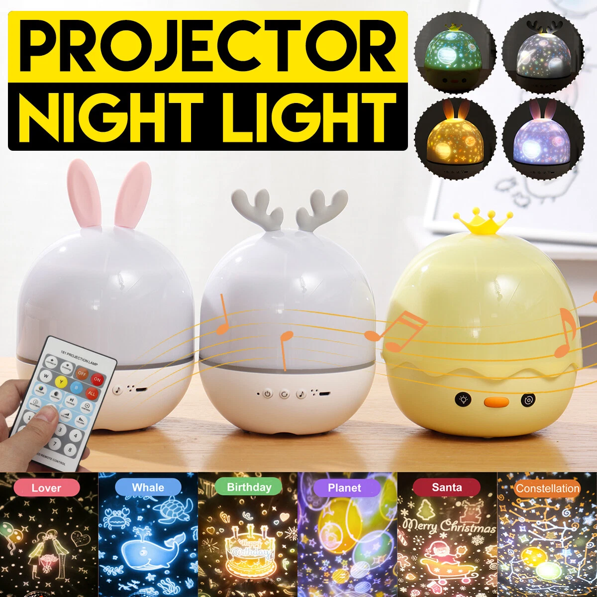 Music Projector Night Light Christmas Gift with Different Projections