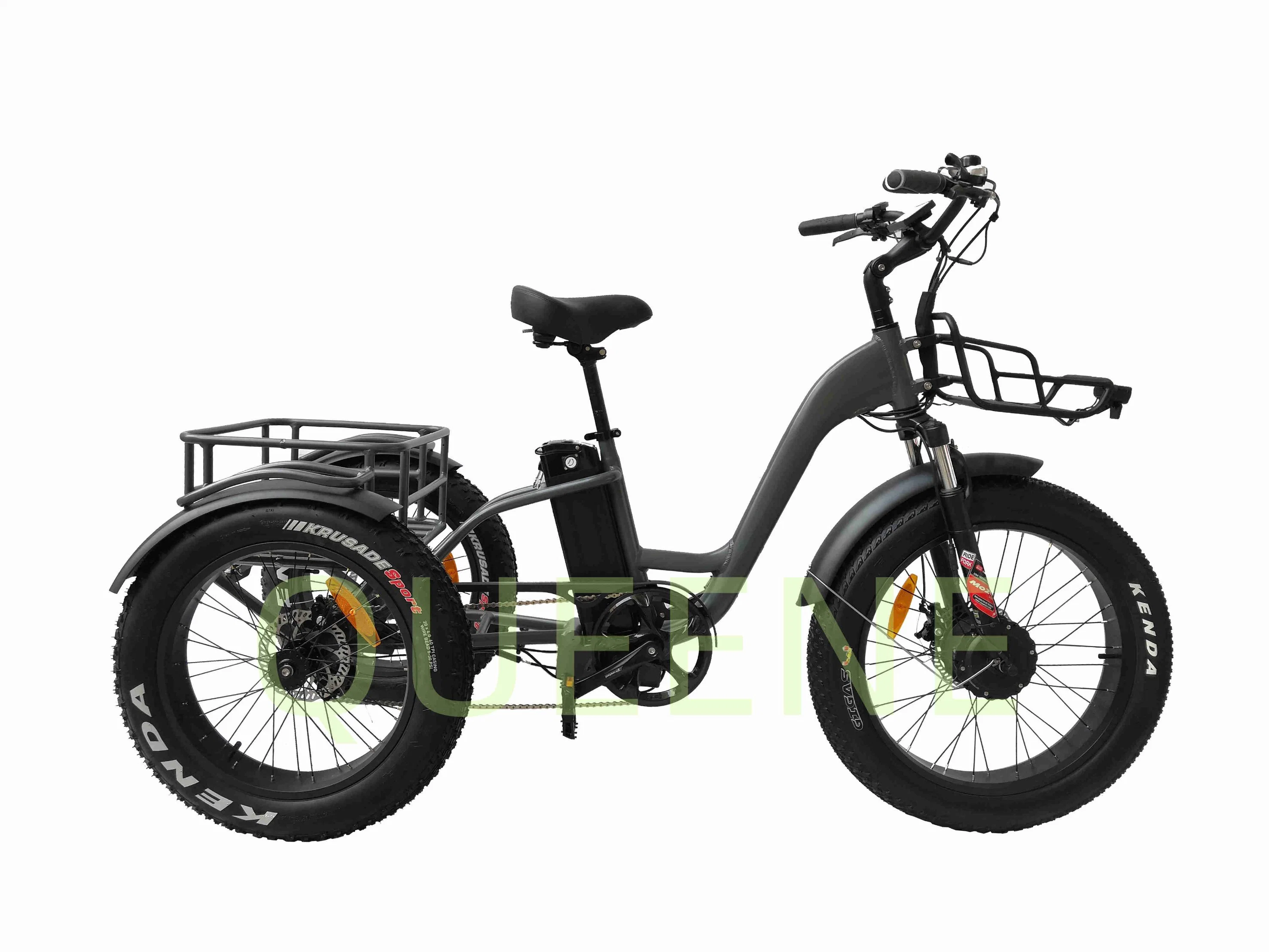 Queene/ Three Wheeler Electric Fat Tire Tricycles with LCD Display and Suspension Fork 3 Wheels Bike Trike Snow Big Tire for Sale