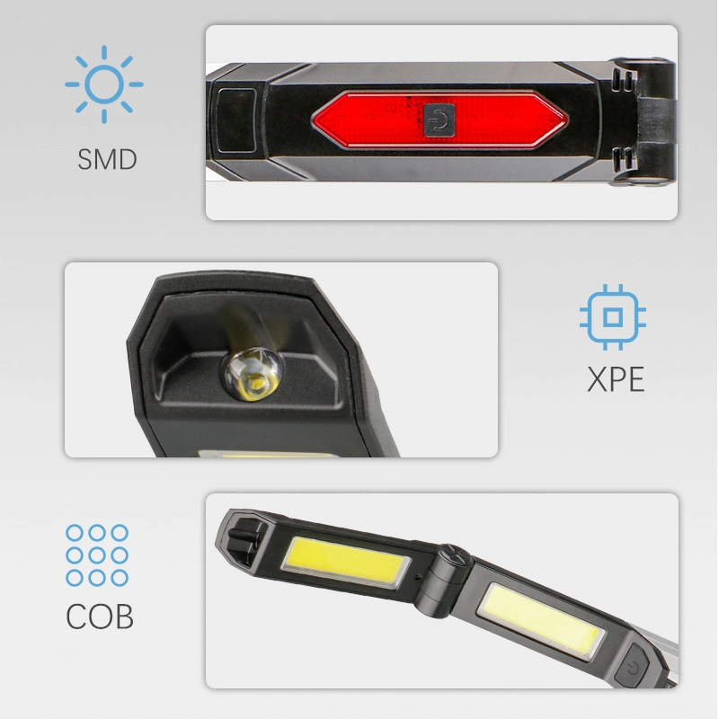 Luz de inspecção da luz intermitente COB do gancho magnético forte e dobrável portátil Iluminação de trabalho