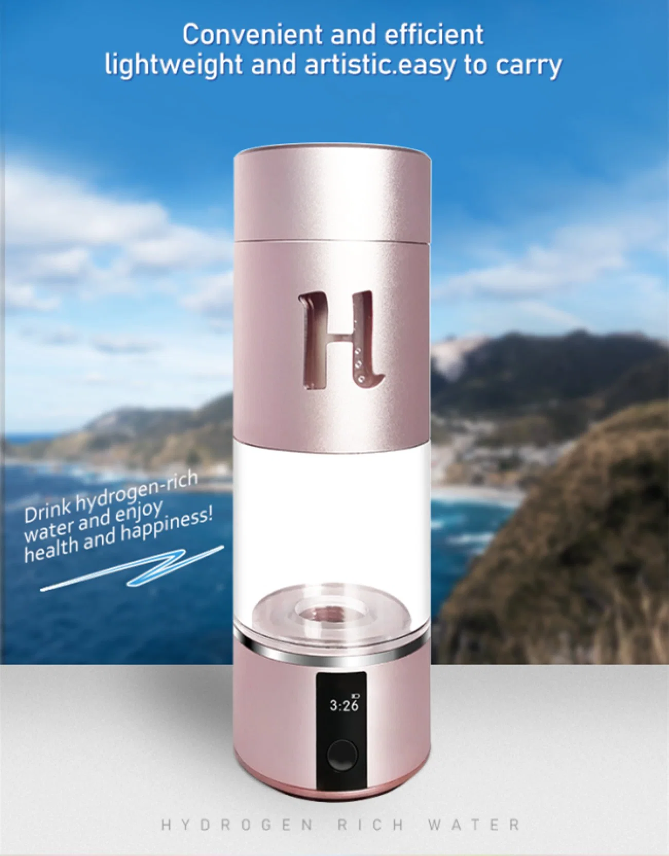 Ionized Alkaline Hydrogen Water Generator Portable Bottle with Hydrogen Rich Water