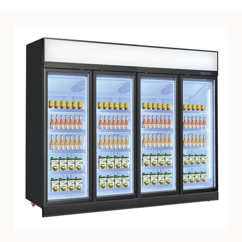 Коммерческие 4 двери вентилятор охлаждения напитки Холодильная морозильная камера вертикальное стекло Охладитель дверного дисплея