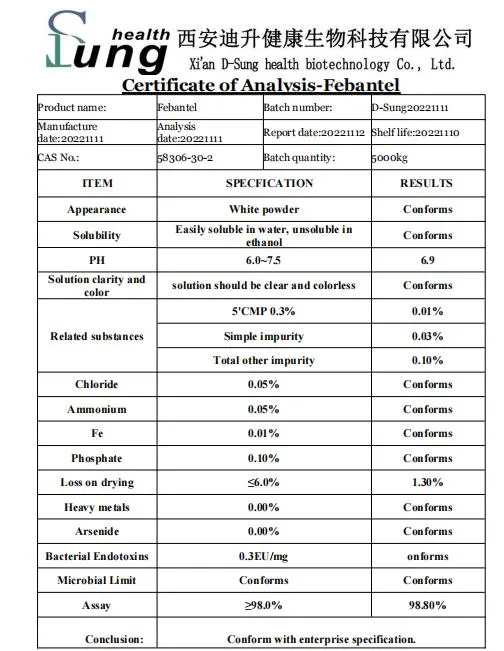 Veterinary CAS 58306-30-2 febantel Rohmaterial febantel Anti-parasitäres febantel