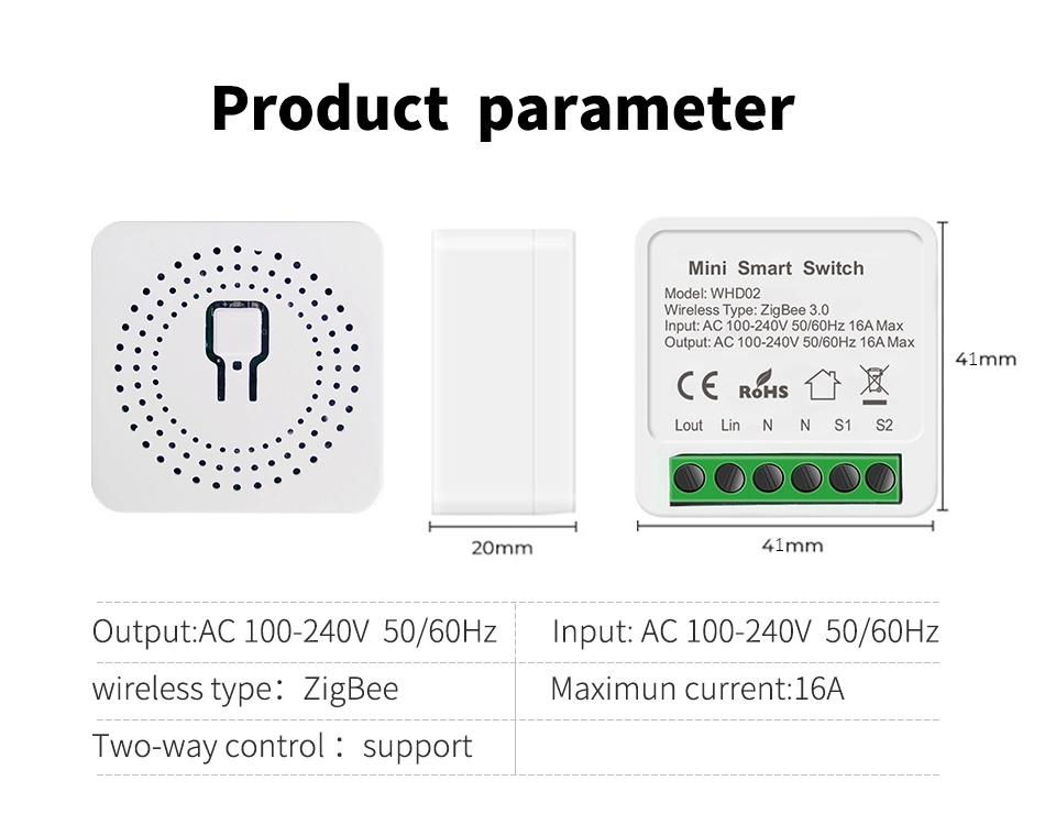 مفتاح ZigBee 3.0 الصغير لمحوّل Tuya Home من Minco وحدات مرحل المفاتيح الذكية للتحكم في اتجاهين قاطع تشغيل/إيقاف تشغيل وضع Smart Life