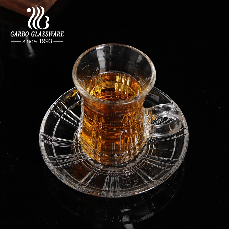 High-End Quality Glass Tea Cup Set with Saucer