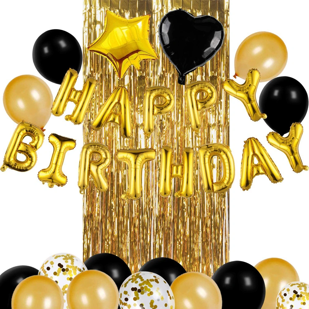 16&Prime; Black and Gold Happy Birthday Letter Balloon Set