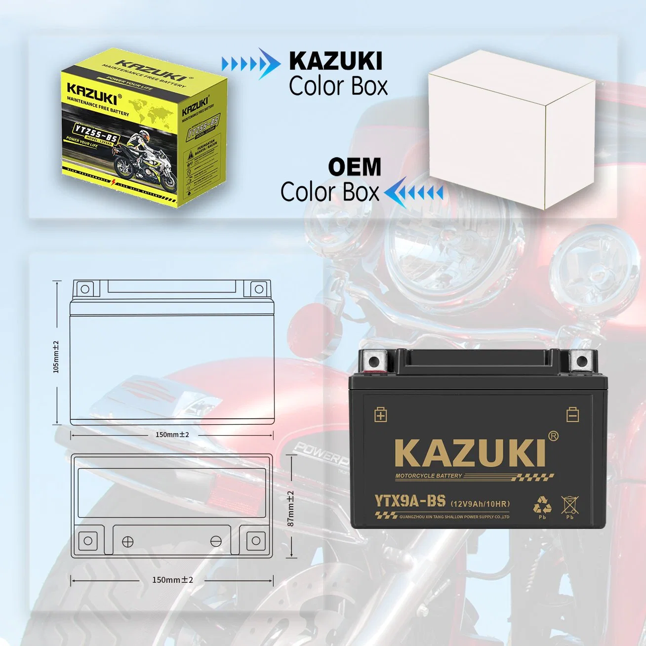 Kazuki Ytx9a Atacado Superstart Dry Cell 20hr chumbo-ácido 12V Bateria para motociclos