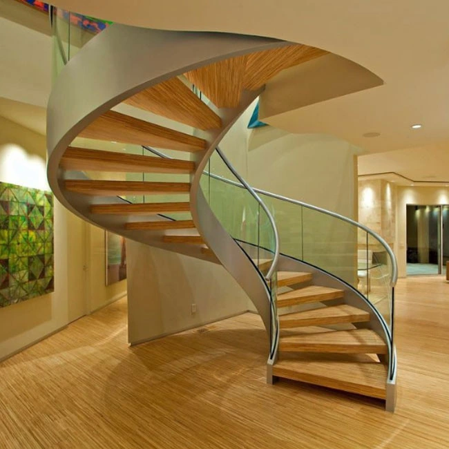 New Product Curved Staircase Modern Steel Solid Wood Stairs