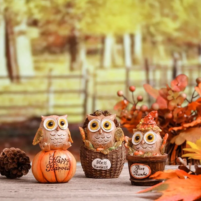 3PCS 26cm Owl Harvest automne Table décor Figurines de Thanksgiving