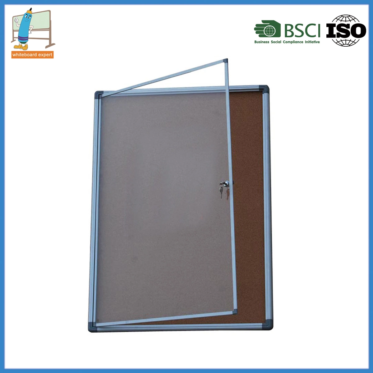 Indoor Bulletin Board Sizes Wall Mounted Lockable Notice Board Enclosed Cork Bulletin Board with Lock